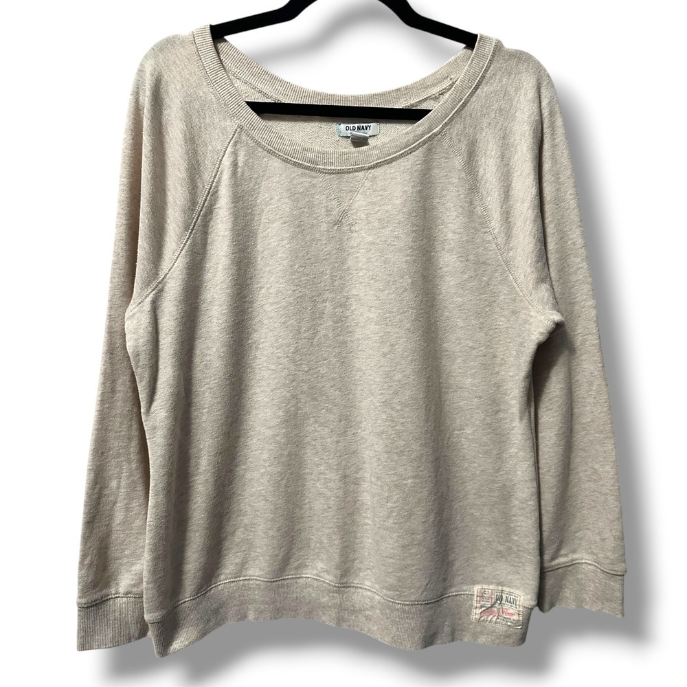 Old‎ Navy Women's Heritage Fleece Sweatshirt L Oatmeal Heather Casual Loungewear